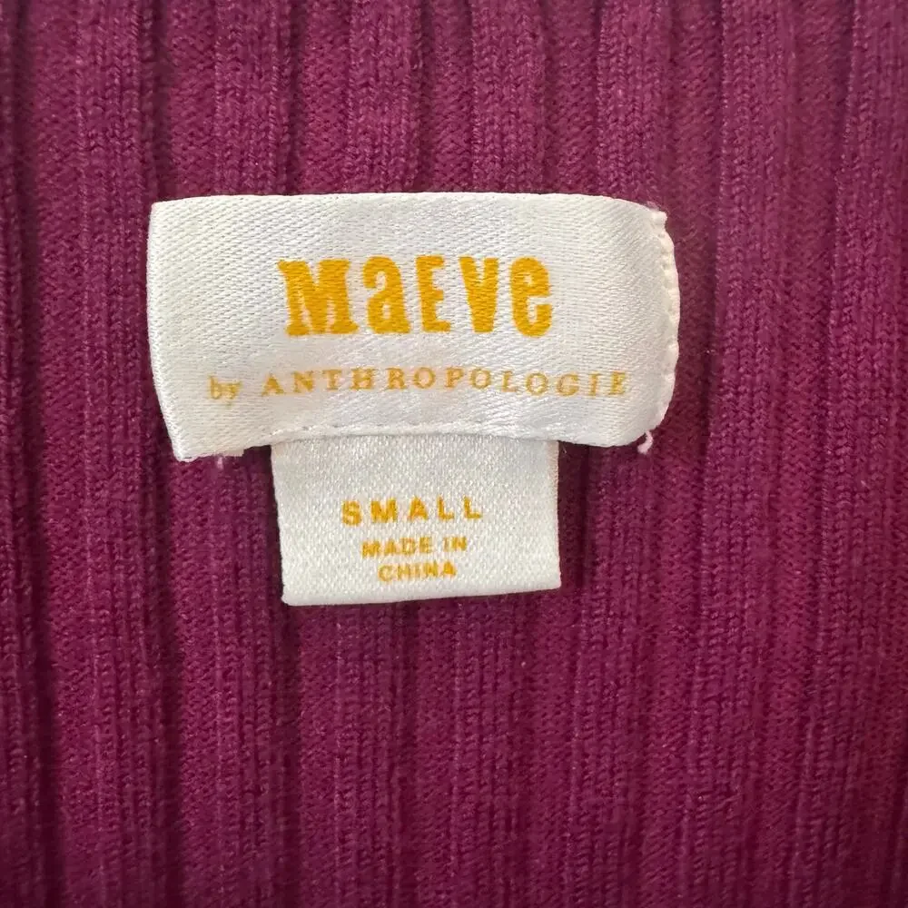 Anthropologie Maeve Zip-Front V-Neck Ribbed Cardigan Sweater Top Purple Small